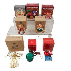 Avon Christmas Ornament Lot 8 Bears Train Angel Bell Teacher Santa Express